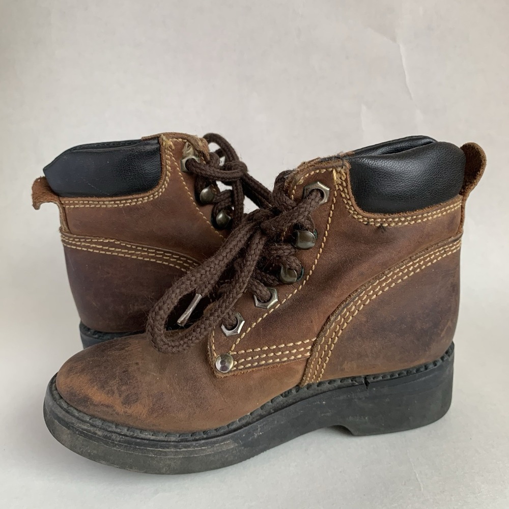 Justin Kids Original Leather‎ Work Boots Western 8.5D Chore Ranchwear Brown - Picture 3 of 7